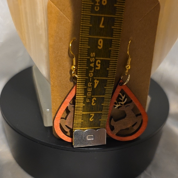 Handmade Deer Teardrop Earrings - Orange and Brown - Picture 6 of 6